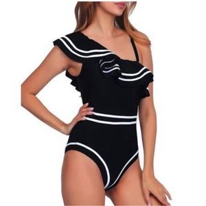 NWT black & white ruffle one piece swimsuit